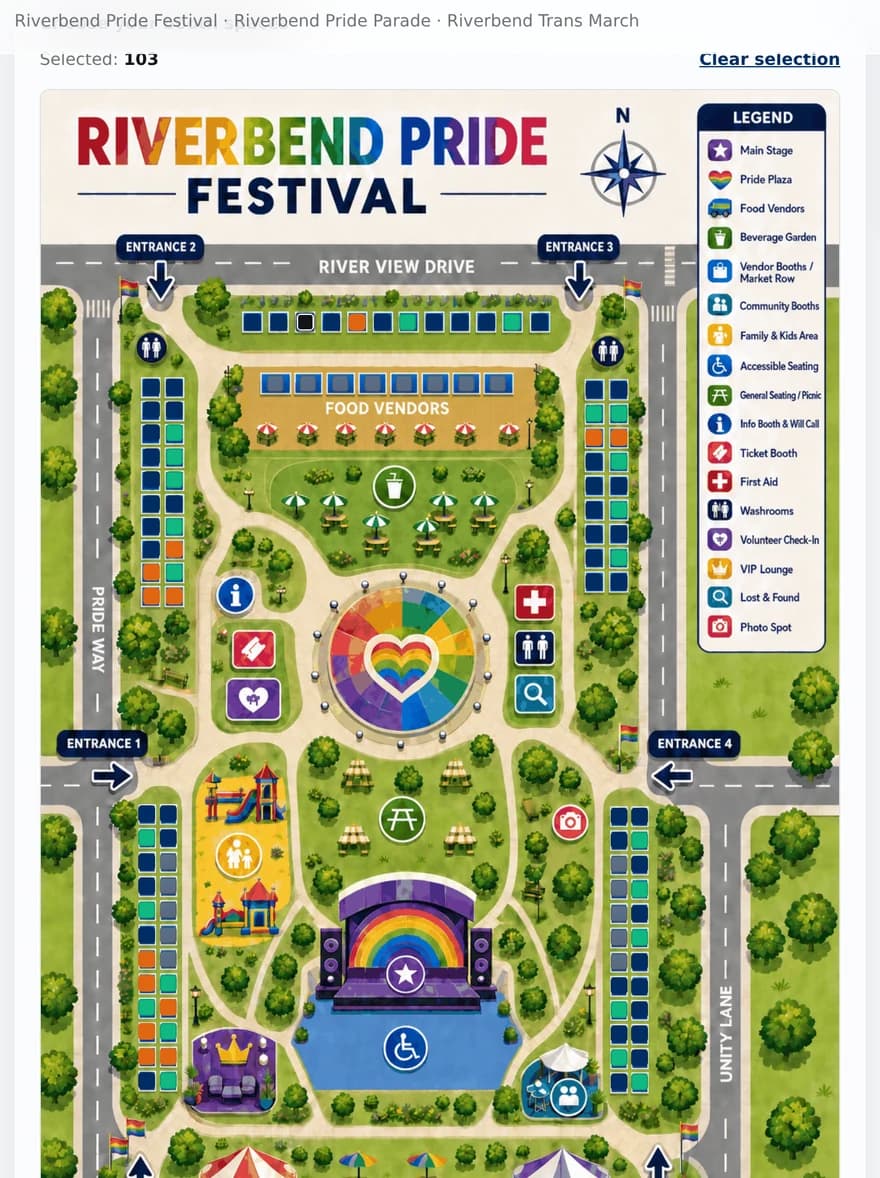 A participant choosing an available booth from the festival map during registration.